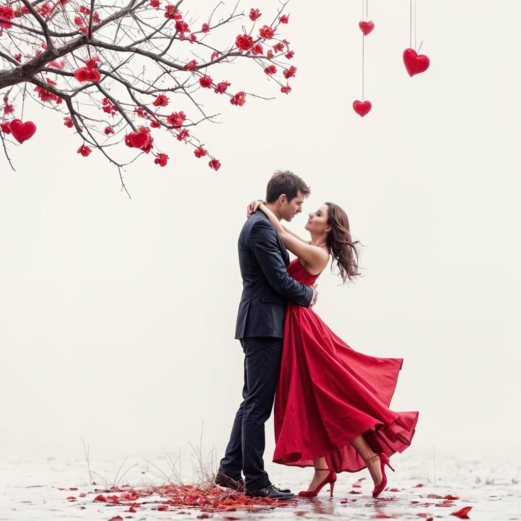 Passionate Lovers in Red Light Embrace