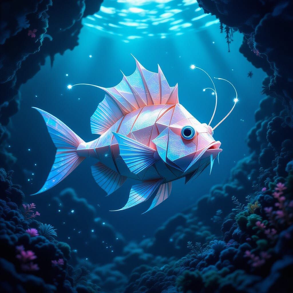 Origami Anglerfish in Alien Ocean Depths
