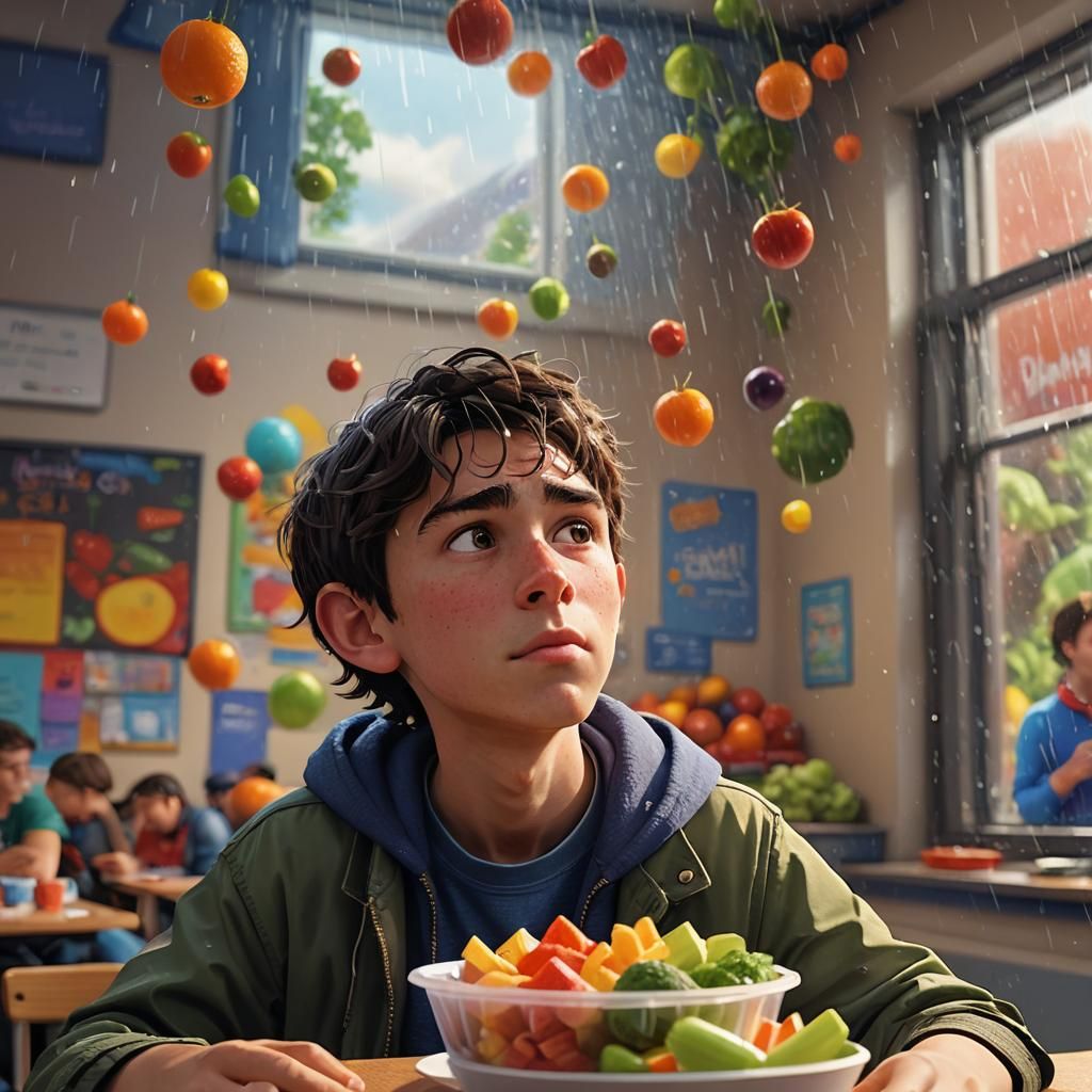 Teenage Boy in Canteen: Pixar-Style 3D Portrait