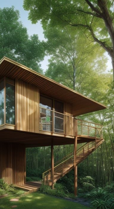 Hyperrealistic Treehouse Portrait in Golden Light