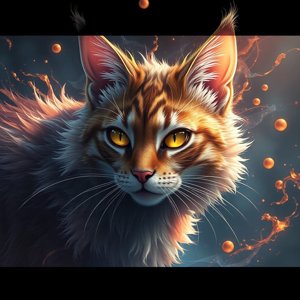 Ethereal Feline Robot in Vibrant Fantasy Realm