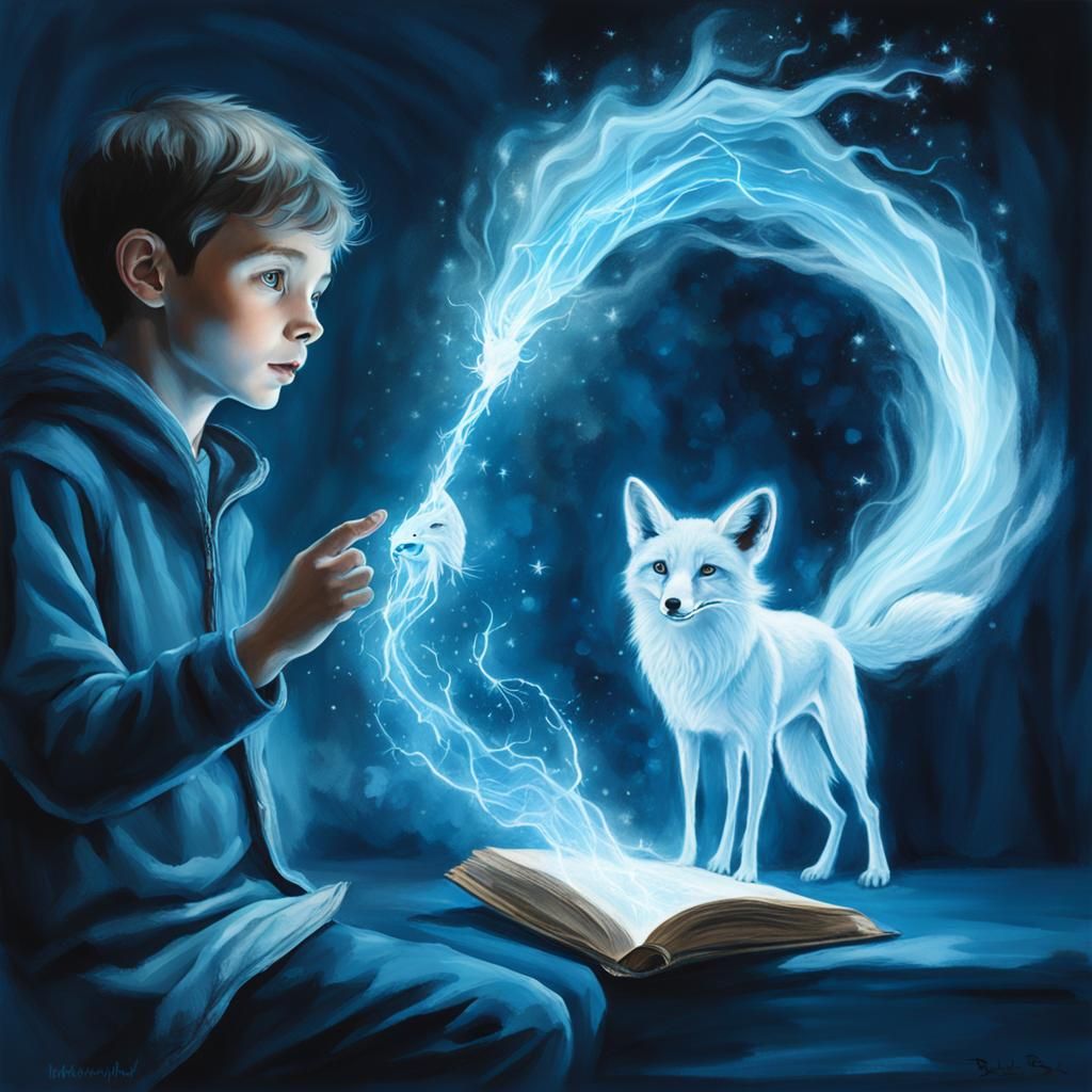 Wizard Boy with Bioluminescent Fox Patronus