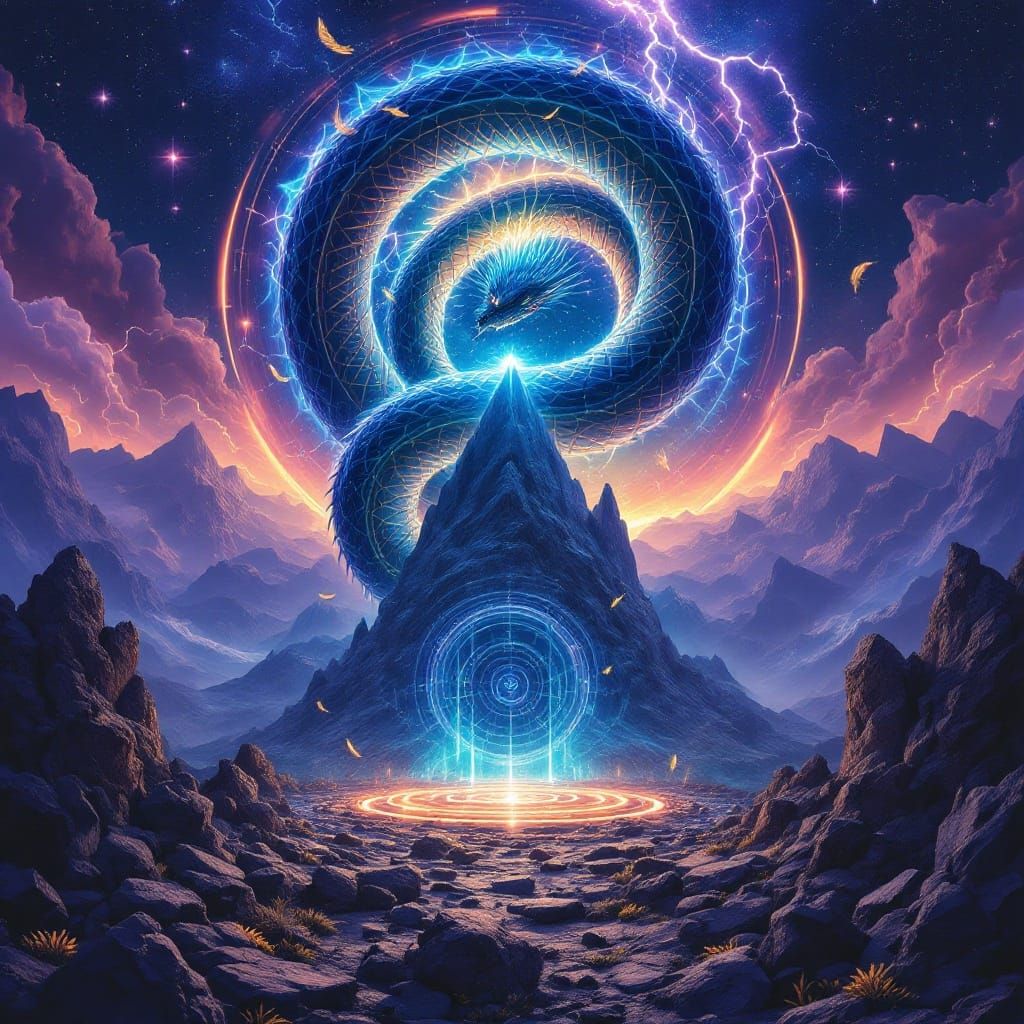 Cosmic Serpent Ouroboros Rebirth on Andean Summit