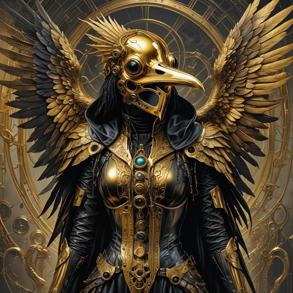 Cyberpunk Raven Plague Doctor in Gothic Style