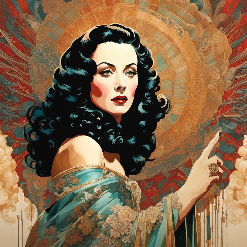 Hedy Lamarr Portrait with Peace Sign in Alcohol Ink