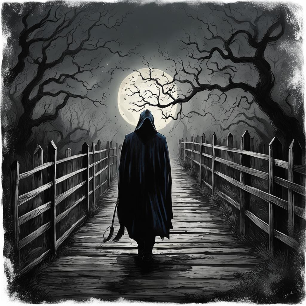 Ominous Walk Into Darkness in Monochromatic Palette