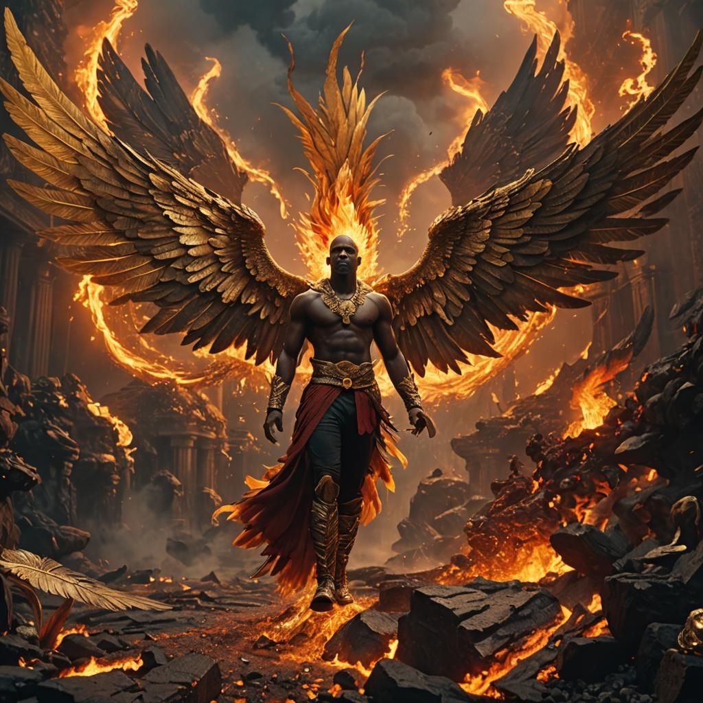 Majestic Fire Angel with Golden Jewelry