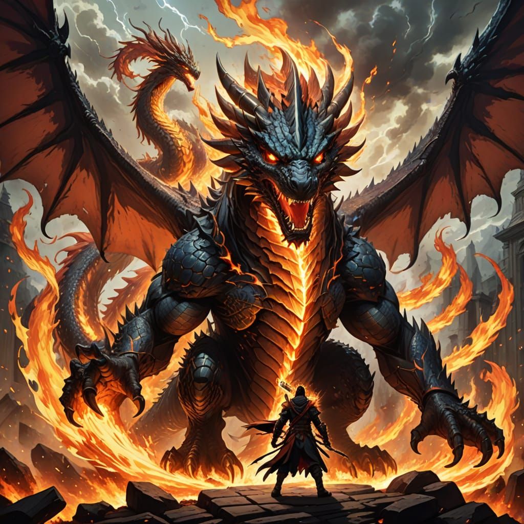 Warrior Summons Energy Dragon Against Fiery Phoenix in Anime...