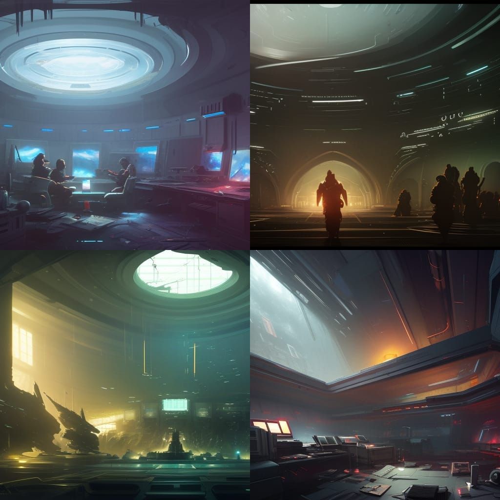 Retrofuturistic Command Center in Dark Fantasy Style