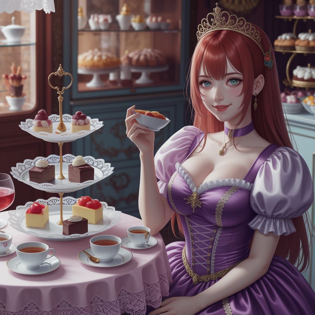 Hyperrealistic Japanese Woman in Anime Style Dessert Shop