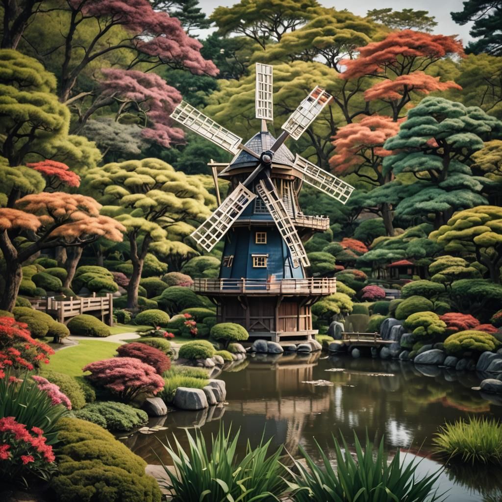 A windmill made from colored craft  paper in  a beautiful Ja...
