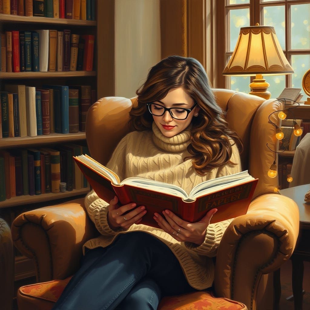 Cozy Reading Nook in Oil Painting Style