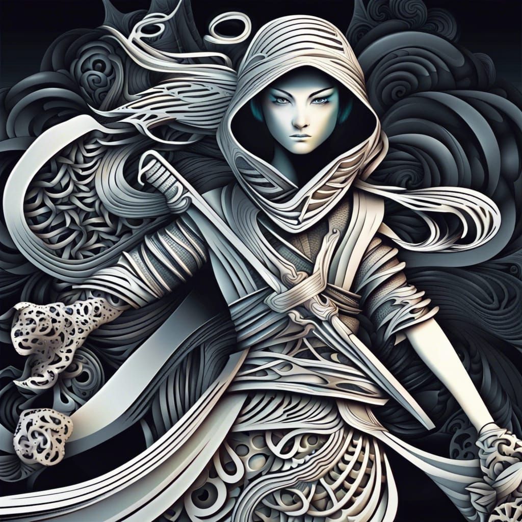Ninja Girl with Abstract Vector Fractal Design