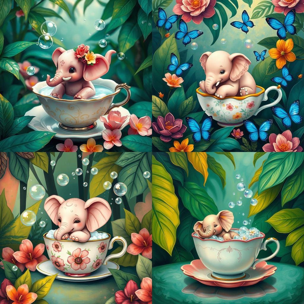 Whimsical Pink Elephant in Tropical Bloom