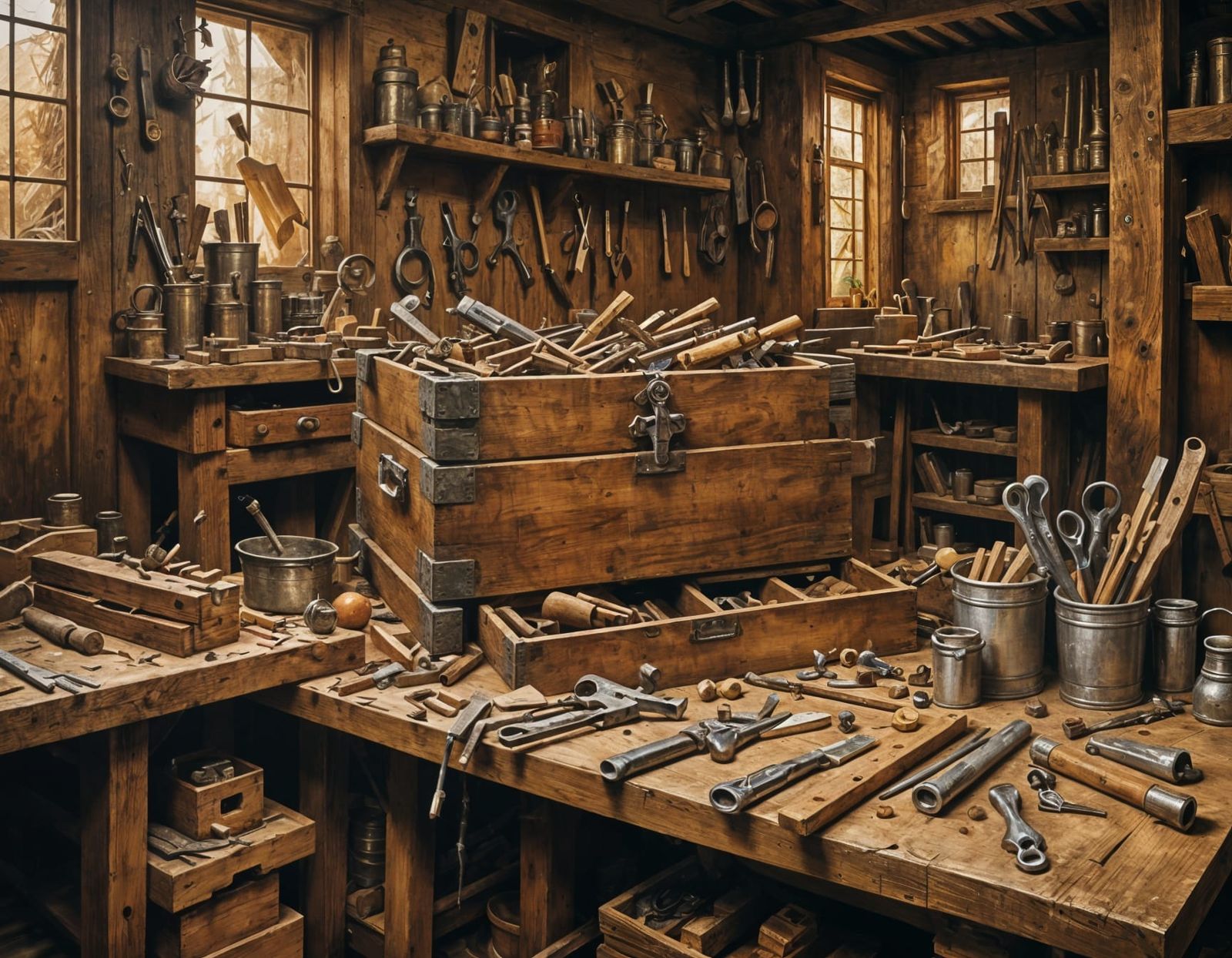 Da Vinci Style Workshop Scene with Toolbox