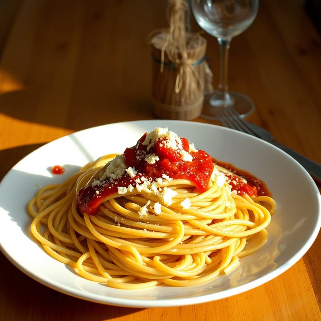 Classic Italian Still Life with Spaghetti and Parmesan