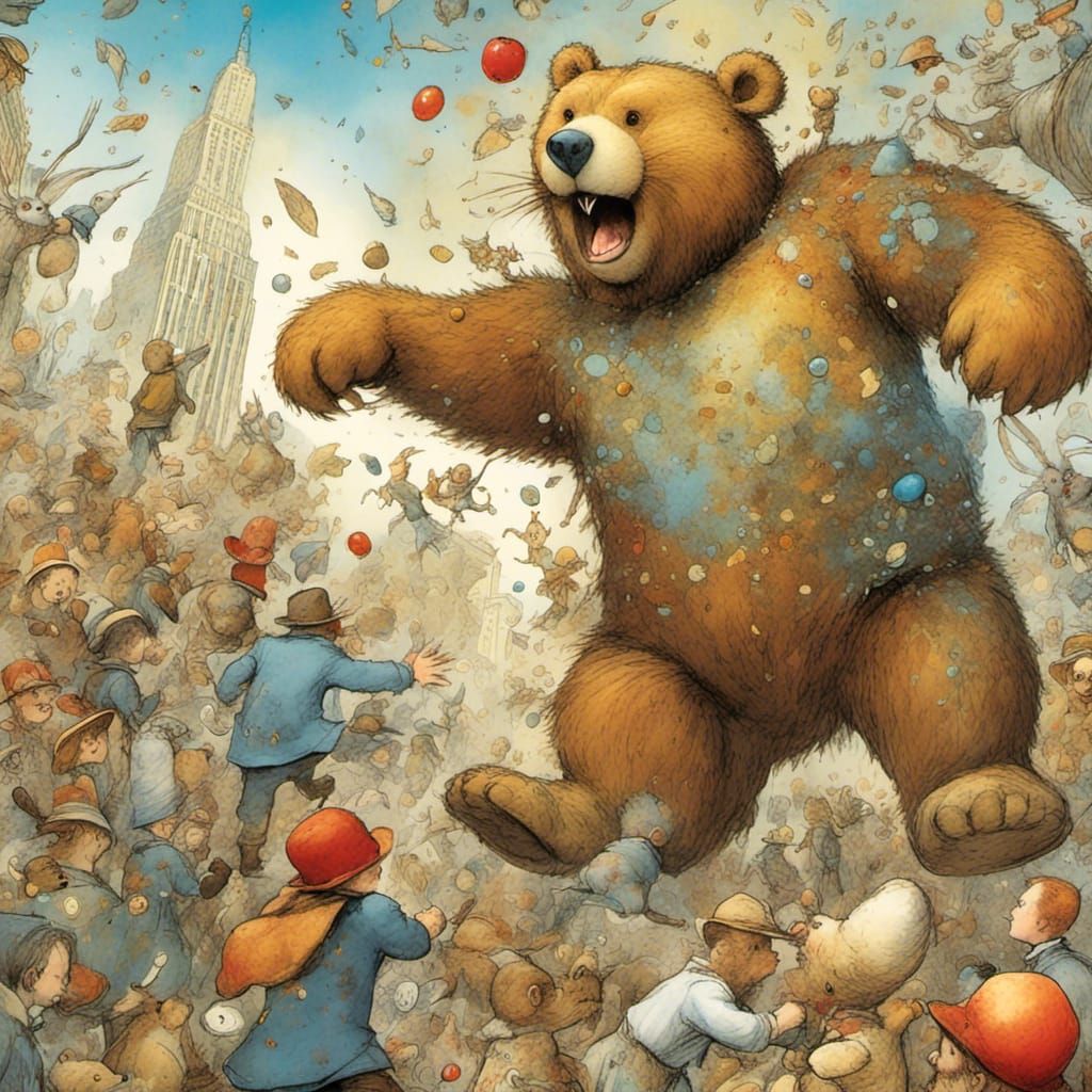 Teddy Bear Rampage in Times Square: Comic Book Art
