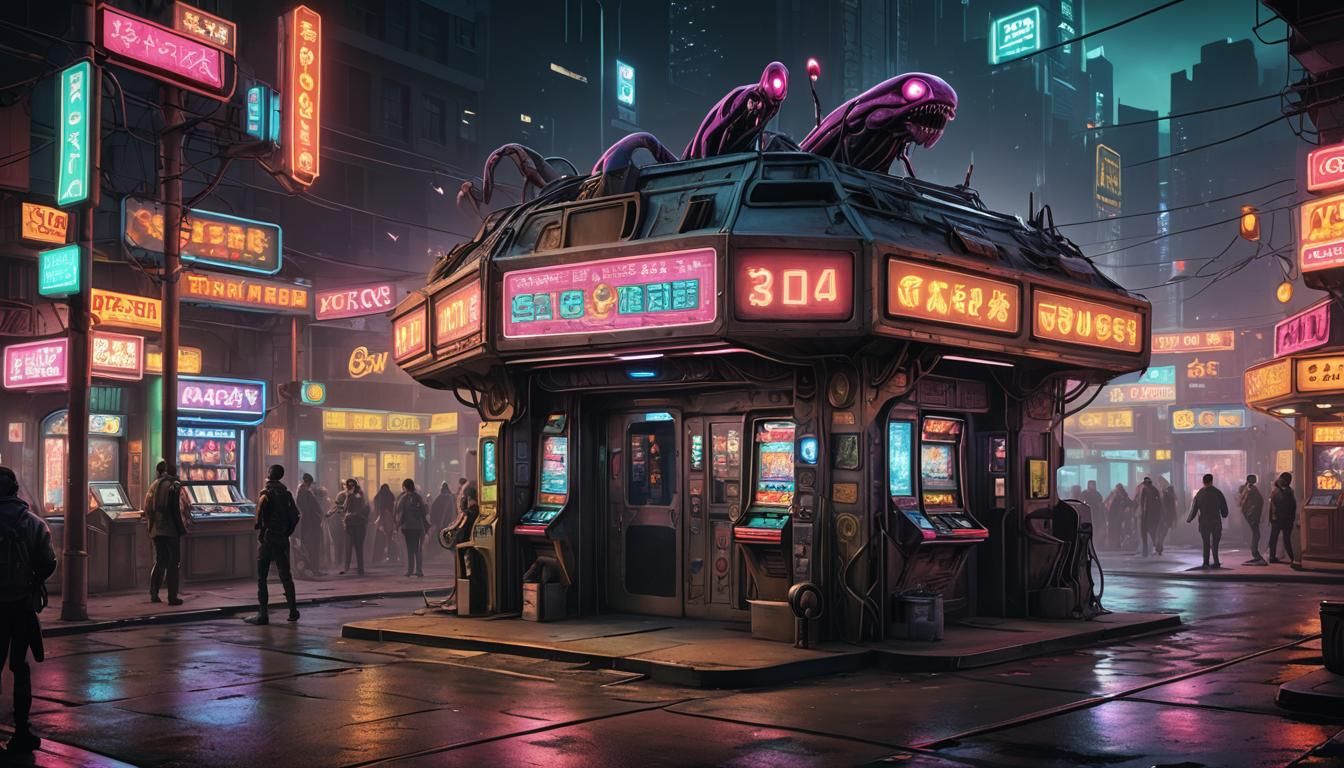 Dystopian Sci-Fi Gambling District Entryway