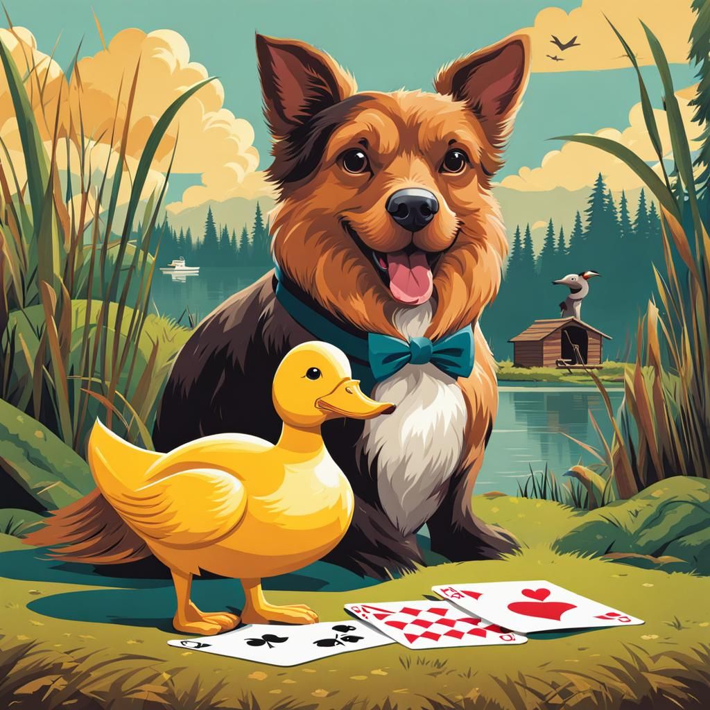 Dog, Duck and Beaver Play Cards