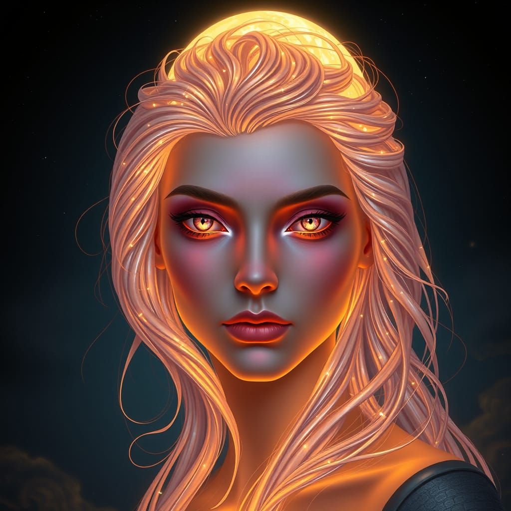 Ethereal Goddess in Lunar Hues, Radiating Celestial Beauty