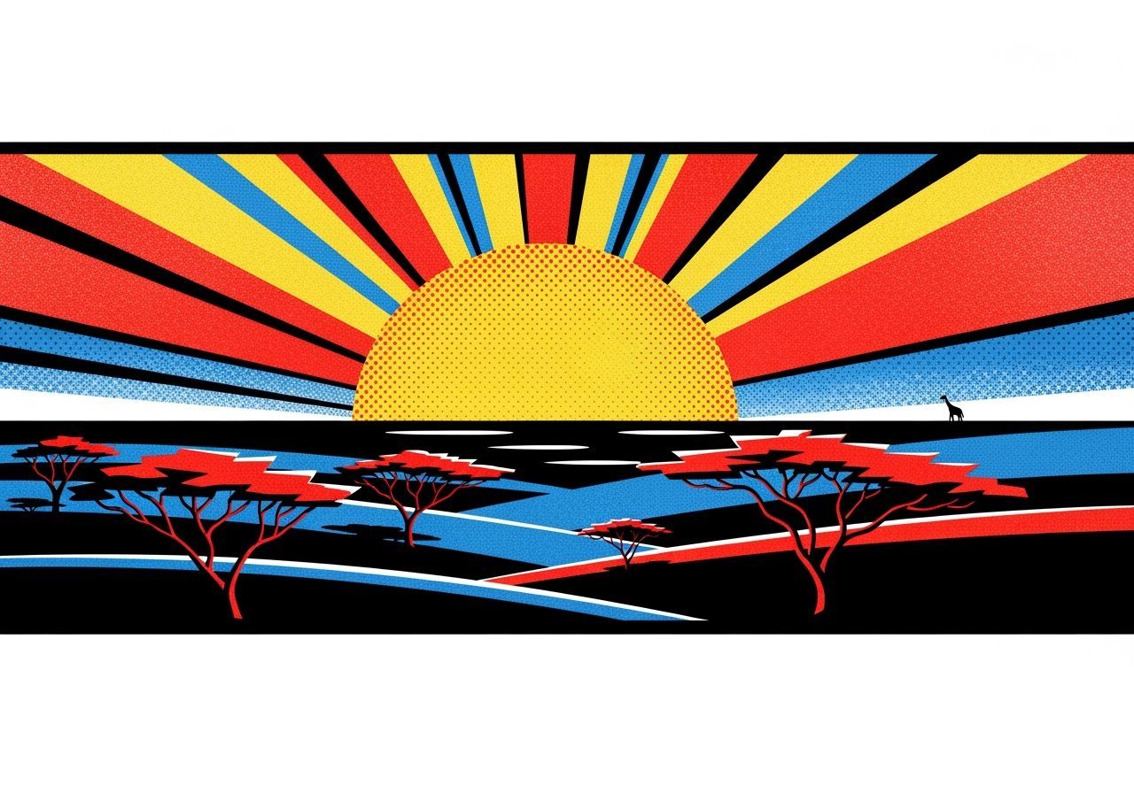 Retro Graphic Sun Over Savannah Landscape Poster