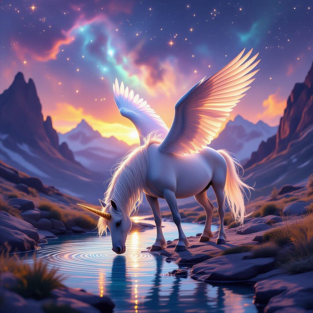 Majestic Unicorn-Pegasus in Cosmic Oasis