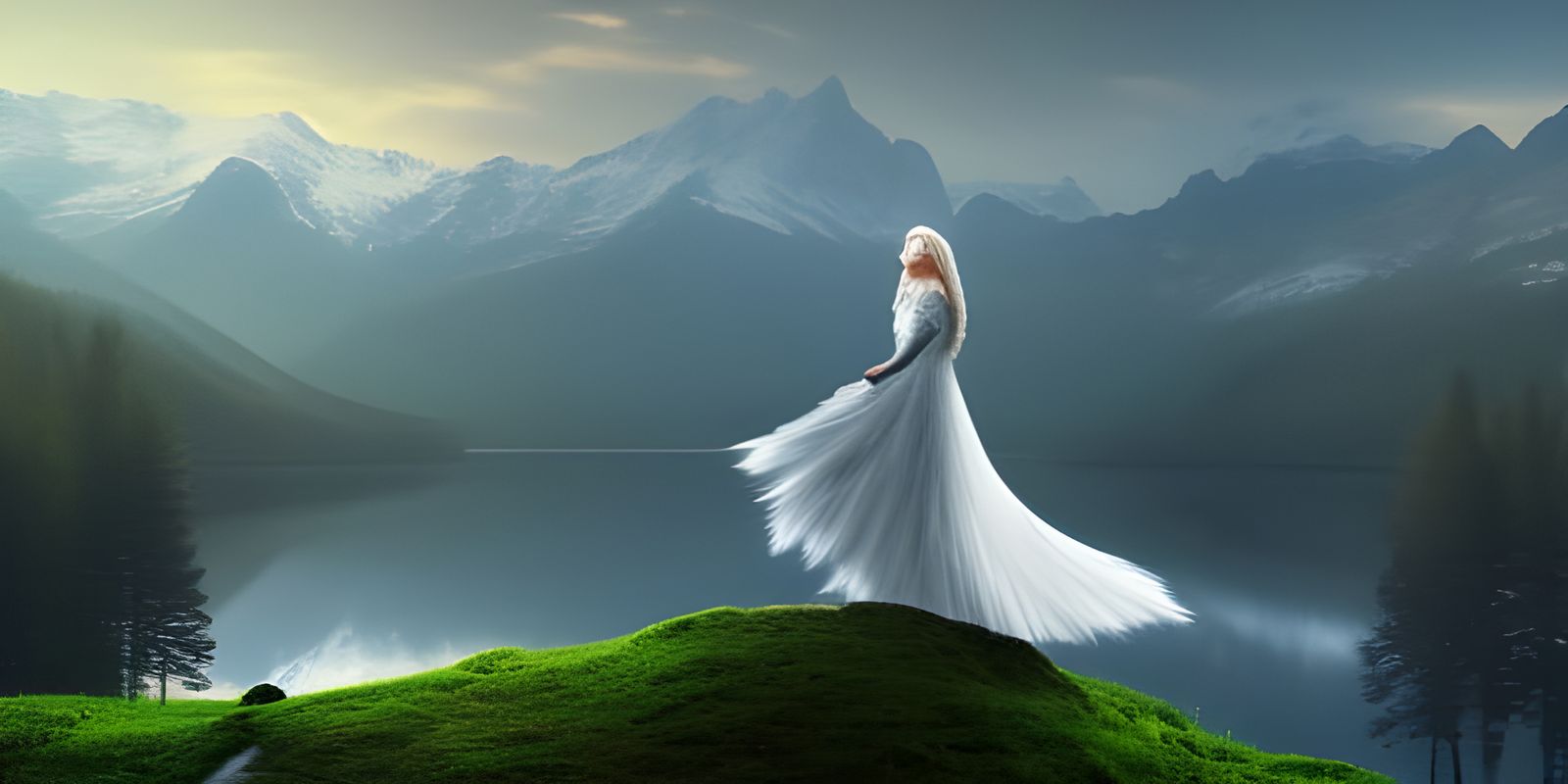 Fantasy Woman Before Lake Norway, Digital Art