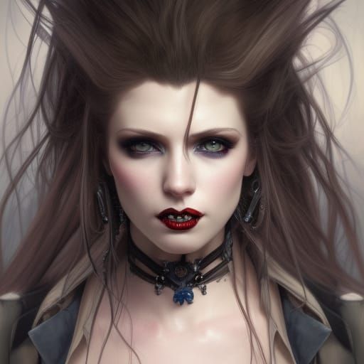 Punk Rock Vampire with Sapphire Hair, Hyperdetailed Portrait