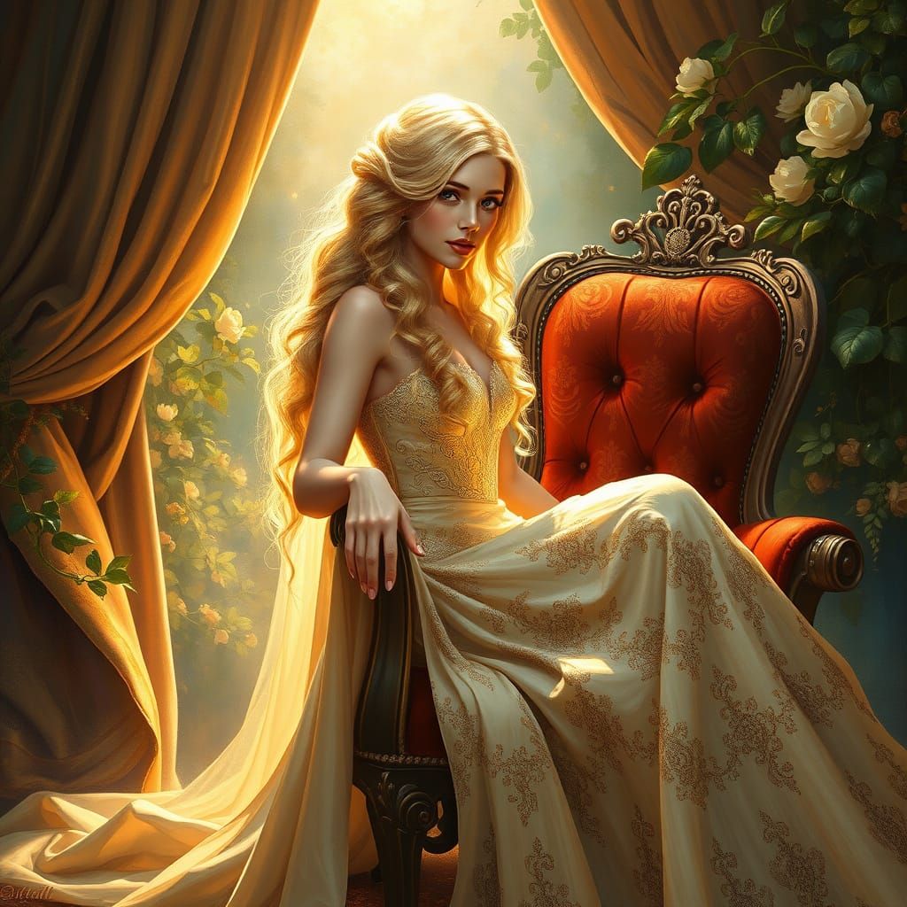 Enchanted Noblewoman in Dreamlike Setting