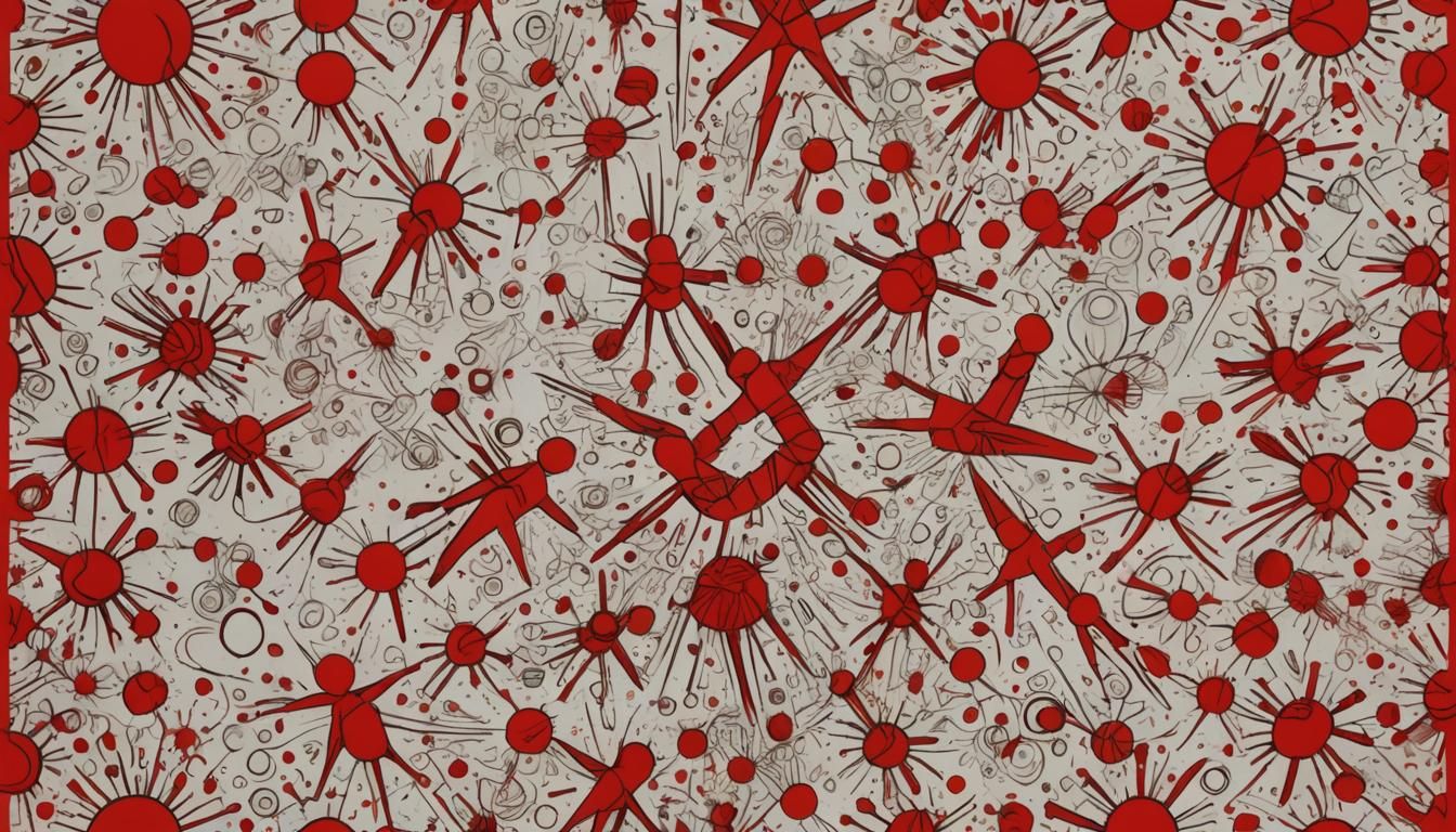 Vibrant Chibi Character in Red Ink Pop Art