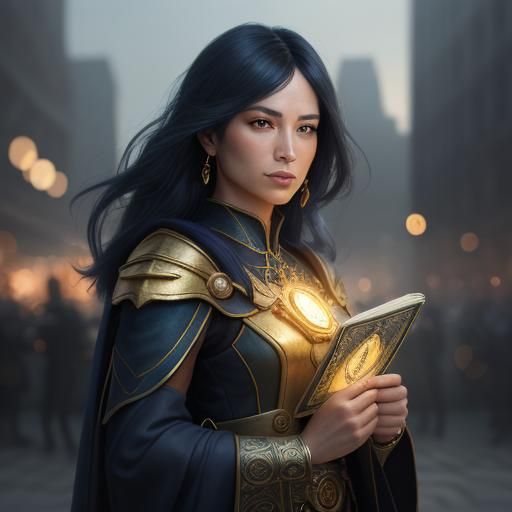 Mystical Justice Lawyer in Dreamlike Cityscape