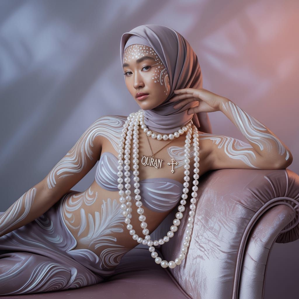 Ethereal Portrait: Asian Woman with Pearl Bodypaint