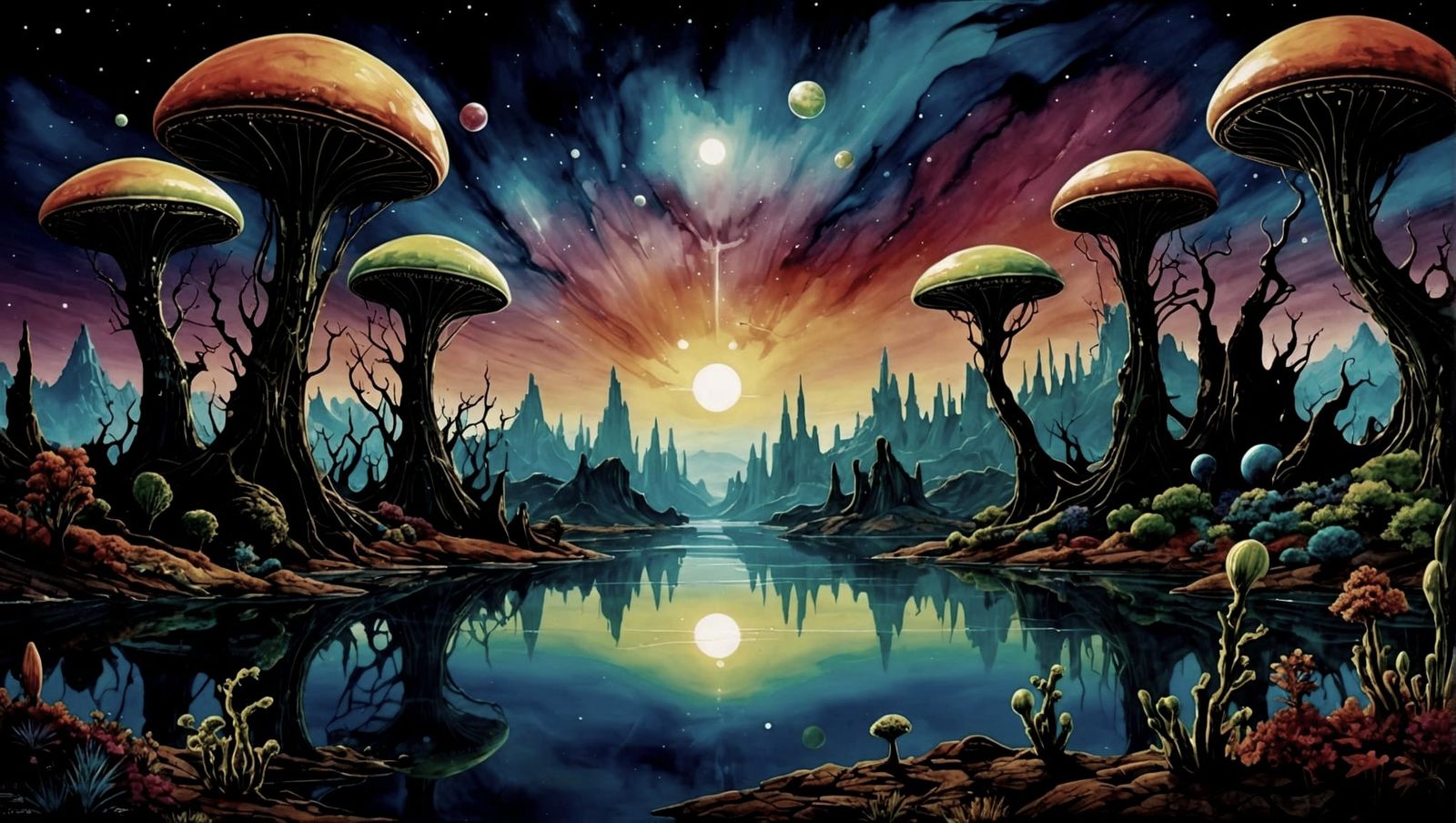 Alien World: Alcohol Ink Landscape With Lake