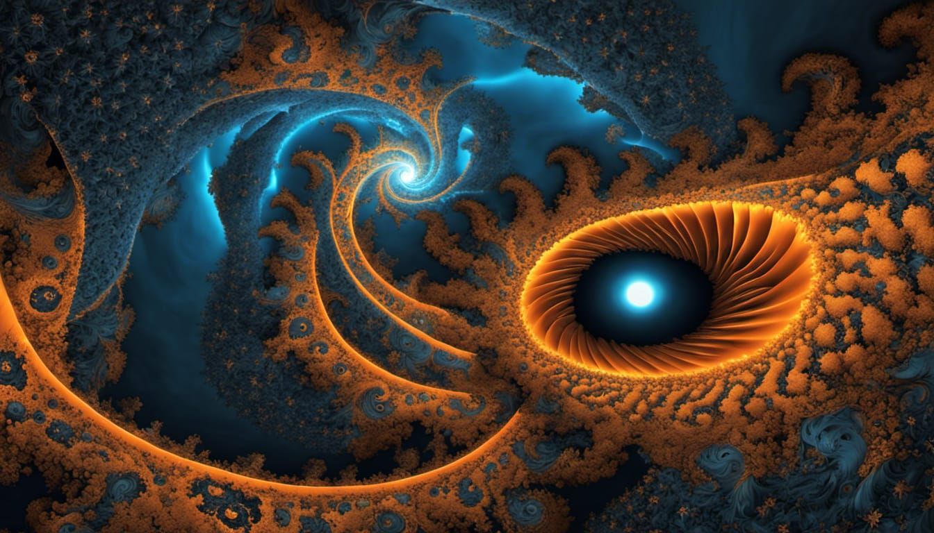 Lovecraftian Fractal Black Hole in Sky-Blue and Orange