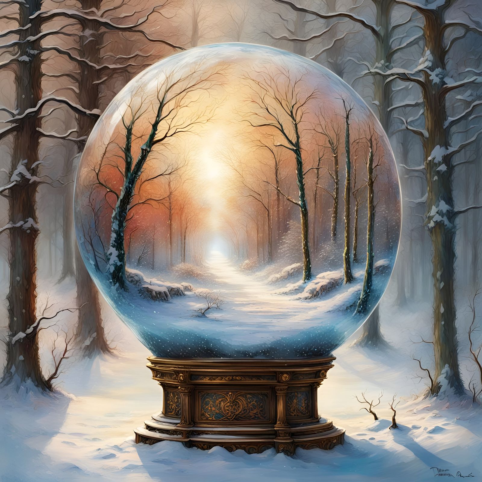 Sparkling Orb Snow Globe in Art Nouveau Style