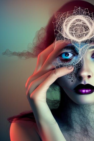 Ethereal Portrait of Woman in Swirling Cloud