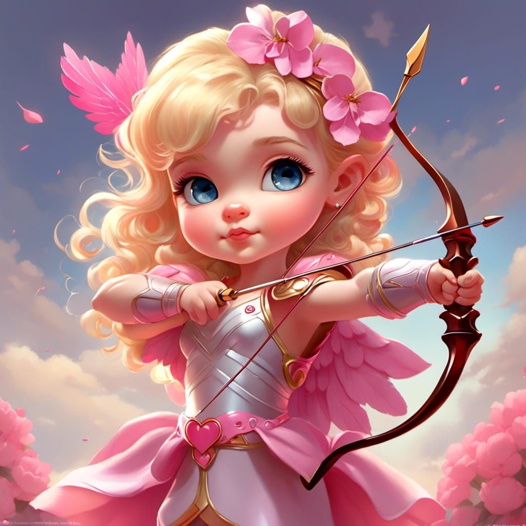 Chibi Cupid with Bow and Arrow in Pastel Colors