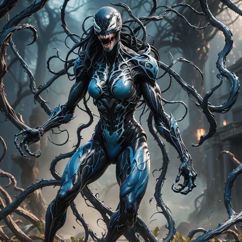 Light Blue Female Venom Symbiote: Detailed Matte Painting