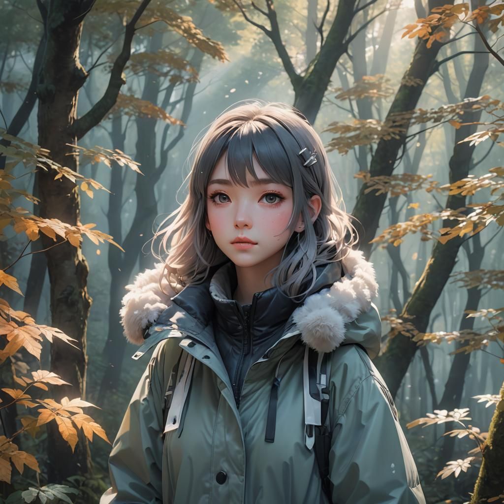 Anime Girl in Oversized Coat, 3D Render
