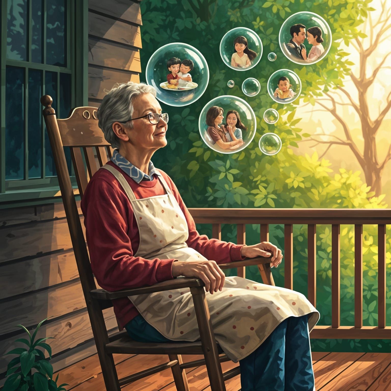 Elderly Woman's Memories in Watercolor Splash Art