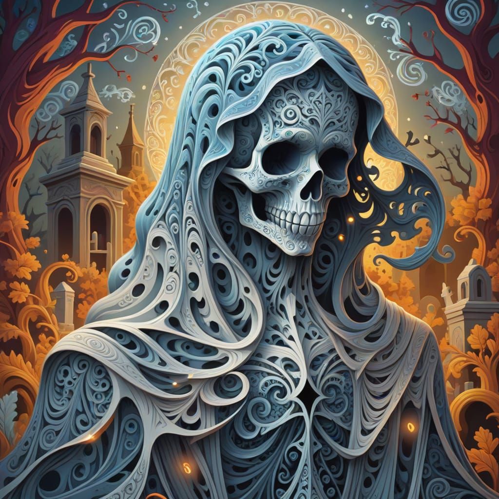 Ghostly Graveyard Scene in Abstract Vector Style