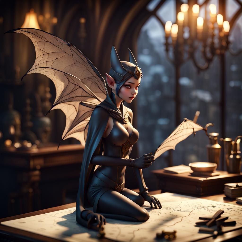 bat fairy taking a Map