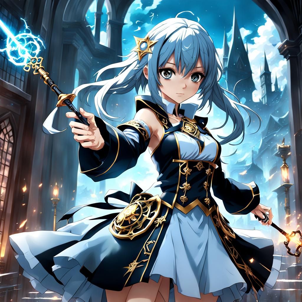 A powerful Anime Magic Girl with key shaped wand