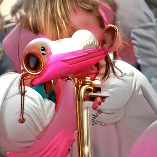 Girl Eats Flamingo While Playing Trombone
