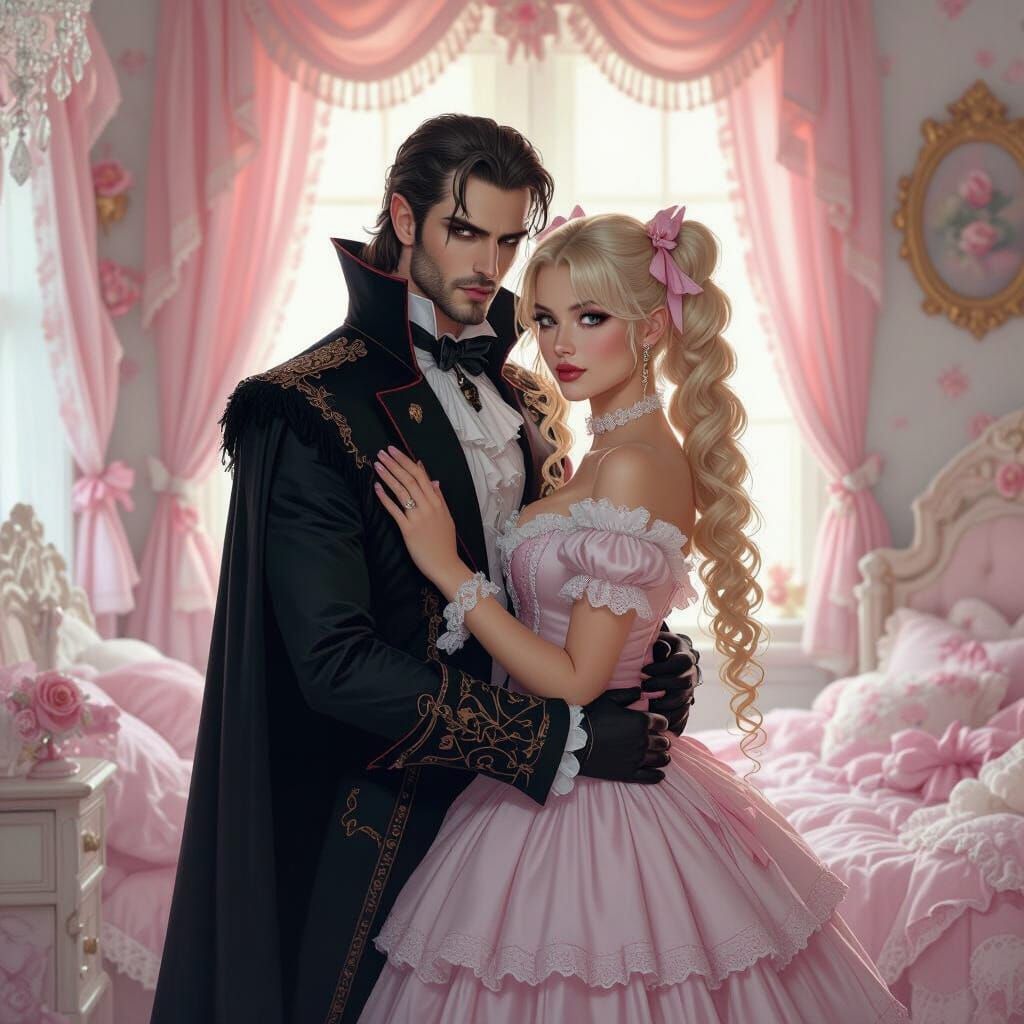Vampire King Shows Off Blonde Beauty in Frilly Bedroom