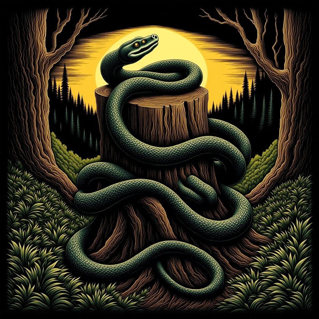 Snake in Decayed Tree Stump