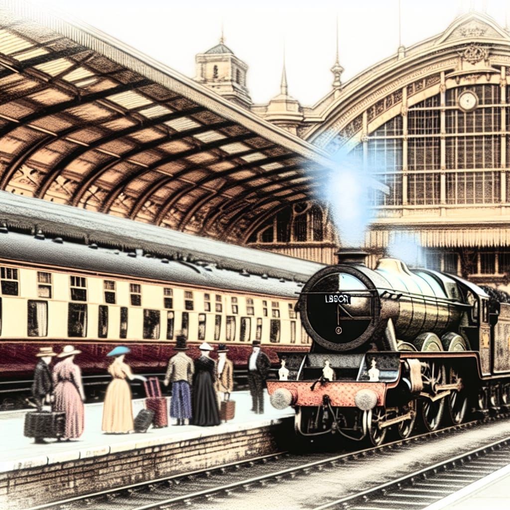 Vintage Steam Train Departs Victoria: Hand-Tinted Style