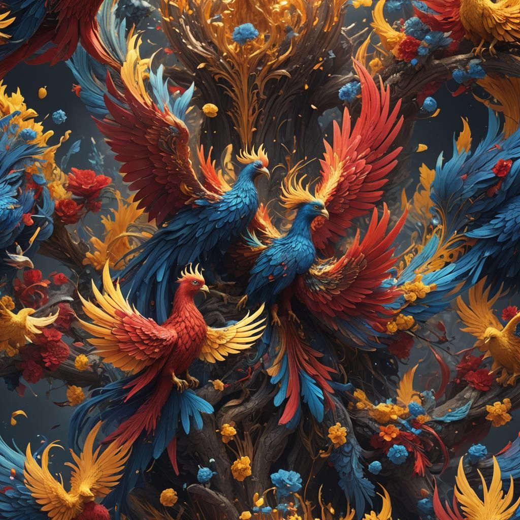 Colorful Phoenix: Detailed Matte Painting in 8K