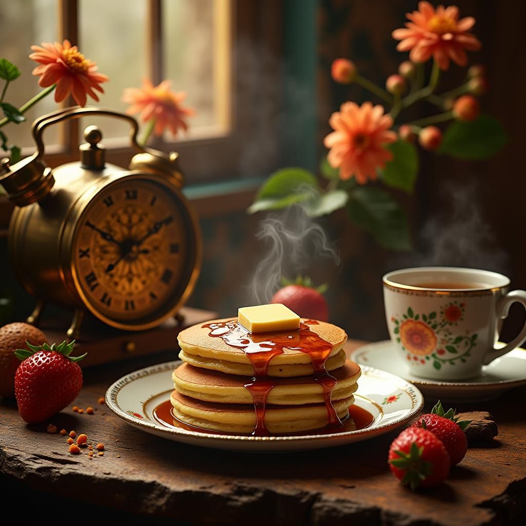 Steampunk Clockwork Breakfast in Golden Light
