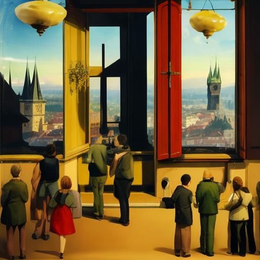Distant Prague View with People Gazing